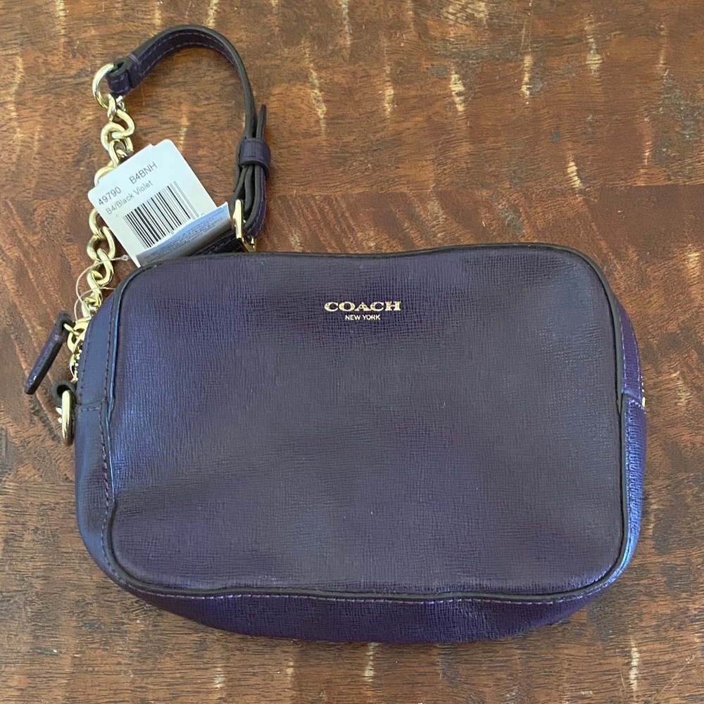 Coach Dark Purple Leather Wristlet